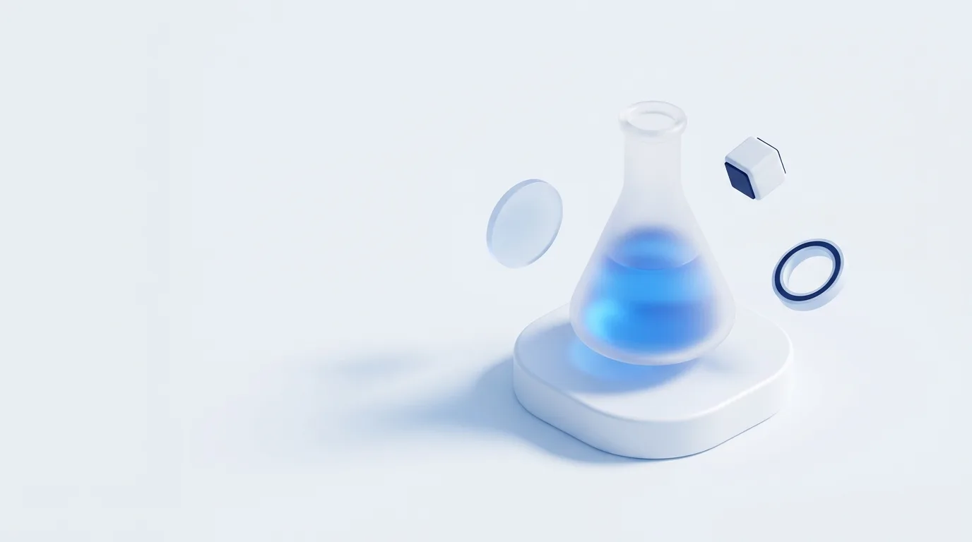 Matraz con líquido azul sobre un pedestal